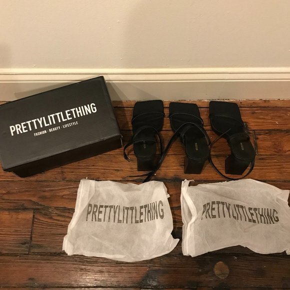 Pretty Little Thing - Black Strappy Square Heels - Picture 5 of 5